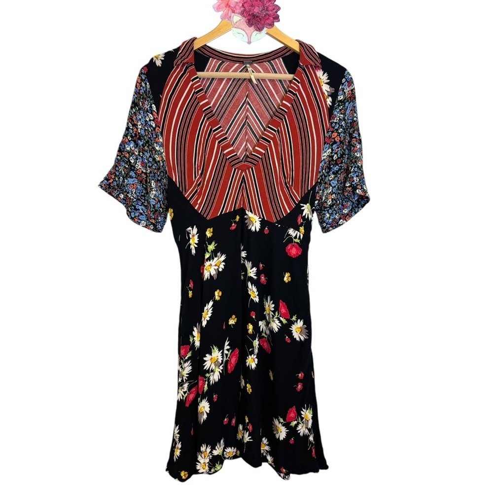 Free People dress floral stripe patchwork short sleeve mini size 4